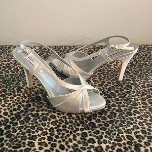 White satin sling peep toe  3 inch heel new